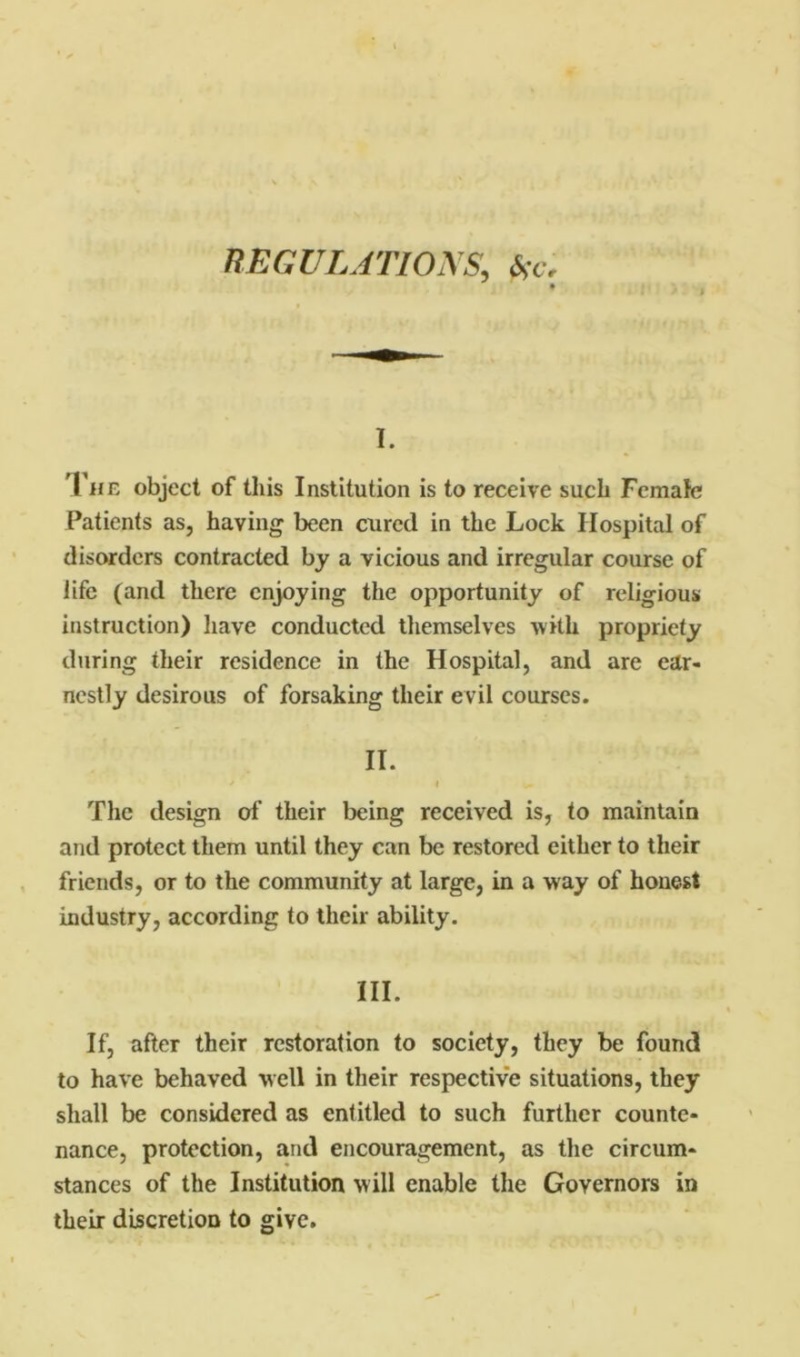 Scanned page from a document, titled "Regulations, &c."